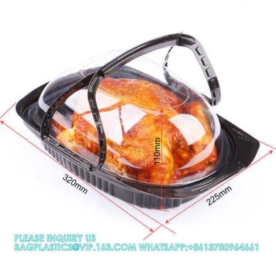 China Disposable Pp Microwave Rotisserie Chicken Take Out Container Food Box With Handle Plastic Roaster Chicken Container for sale