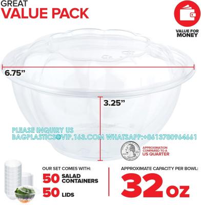 China 32oz Clear Plastic Salad Bowls With Lids Disposable (50 Pack) Medium Takeout Container With Snap On Lid For Fruit for sale