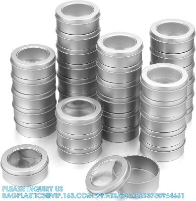 China 2 onzas de lata de metal de lata redonda contenedor vacío latas de pomada con tapa de tornillo transparente para cocina, oficina, velas, dulces en venta