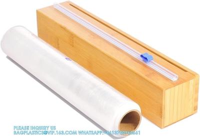 China Plastic Wrap Dispenser, Bamboo Wood Cling Food Wrap Dispenser, With Slide Cutter & A Roll Of 11.5
