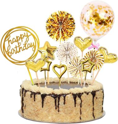 China Set de decoración de la torta de arriba Glitter acrílico Feliz cumpleaños Torta de arriba Confetti Papel de globo Fans Estrellas Fuegos artificiales en venta