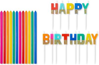 China Greetings Birthday Candles, Multicolored Long Thin & Happy Birthday Text On Toothpicks (25-Count) for sale