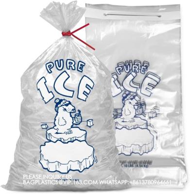 China Bolsas de hielo de 10 libras con enlace de torsión para la máquina de hielo - bolsas de hielo de plástico fuerte de 10 libras con enlace de metal en venta