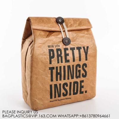 China Brown Durable Waterproof Coated Dupont Paper Thermal Bag Insulated Lunch Cooler Tyvek Bag For Food With Custom Logo for sale