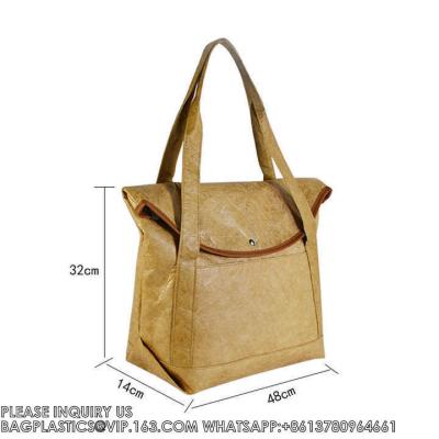 China OEM Washable Recycled Kraft Dupont Paper Zip Lock Tyvek Tote Bags customised single shoulder tote shopping handbags for sale