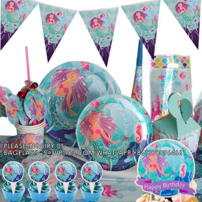 China Set de suministros para fiestas Sirena Serie de vajilla bandera máscara decoración bollo de regalo bolso de regalo de niños juguete de papel cumpleaños en venta