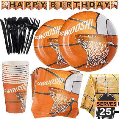 China Wholesale Birthday Basketball Theme Party Supplies 9 Inch Plate 10 People Set Party Decoration for sale