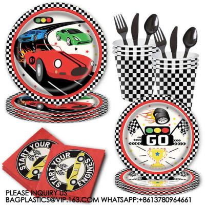 China Hot Sale Happy Birthday Party Decoration Disposable Plate Set Racing Car Party Supplies for sale