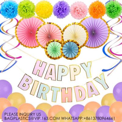 China Paper Birthday Banner Tissue Paper Honeycomb Pom Pom Happy Birthday Party Decorations for sale