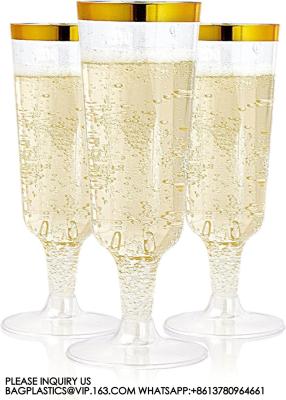 China Gold Rim Plastic Champagne Glasses Perfect For Wedding, Thanksgiving Day, Christmas Champagne Flutes Disposable for sale