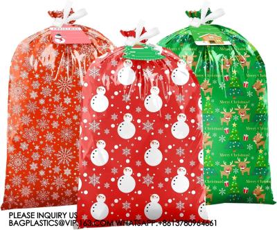 China Bolsas de regalo de Navidad de gran tamaño Bolsas de Navidad de gran tamaño Bolsas de regalo de plástico de gran tamaño con etiqueta y corbata, Jumbo Grande en venta