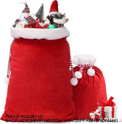 China Velvet Bags With Drawstring Large Plush Santa Sack Christmas Gift Bags In 2 Size For Xmas Package Storage Bags for sale