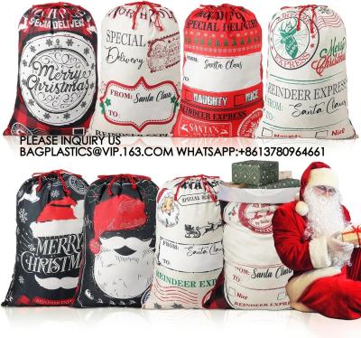 China Papá Noel bolsas grandes bolsas de regalo de Navidad de cordón reutilizables 20 x 28 en poliéster bolsas de entrega de Papá Noel grandes en venta