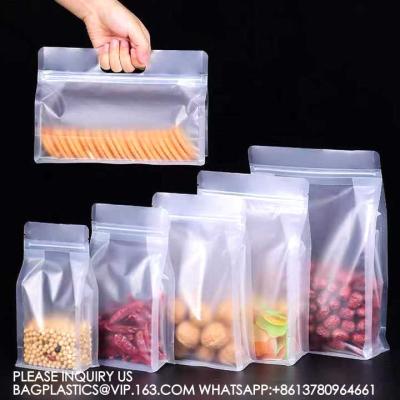China Custom Plastic Flat Bottom Pouch Food Nuts Storage Pouches Clear Ziplock Self Sealing Transparent Packaging Bags for sale
