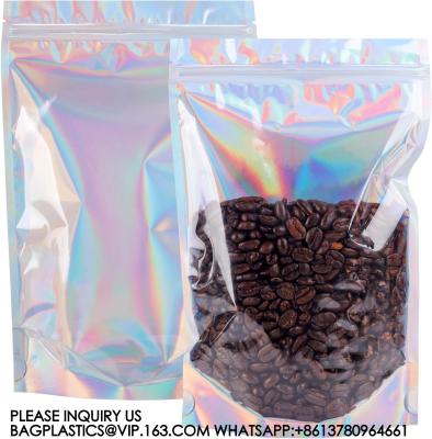 China Holographic Mylar Bags Resealable Mylar Bags Packaging Bags For Food Storage Recyclable, Sustainable, Recycled for sale