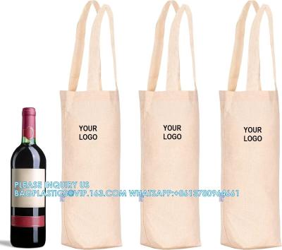 China Conjunto de bolsas para llevar vino, portabotellas ideal, paquete de regalo de lona de algodón, accesorios de vino para picnic en venta