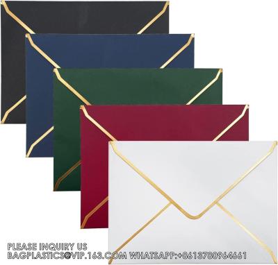 China Tamaño A7 sobres, lujosos sobres de invitación 5.31 x 7.28 pulgadas V-Flap sobres sello rápido con borde dorado en venta
