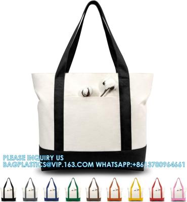 China Sustainable Canvas Tote Bag With An External Pocket, Top Zipper Closure, Daily Essentials Black Natural Pack for sale