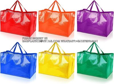China Extra Large Shopping Bag Reusable Grocery Bags With Handles Colorful Woven Plastic Shopping Bag Waterproof Lightweight for sale