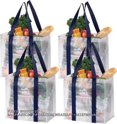 China Reusable Grocery Bags, Shopping Bags For Groceries, Utility Tote With Handles Hard Bottom, Foldable, Multi-Purpose for sale