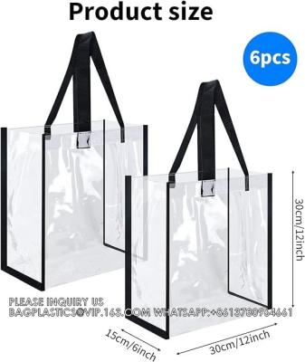 China 12 X 12 X 6 Inch Clear Tote Bags PVC Plastic Tote Bag With Handles Stadium Approved Clear Tote Bags For Work Beach for sale