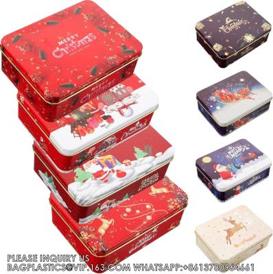 China Tin Boxes Mixed Patterns Holiday Tinplate Boxes Greeting Gift Card Holder Metal Decorative Boxes Christmas Cookie Tin for sale