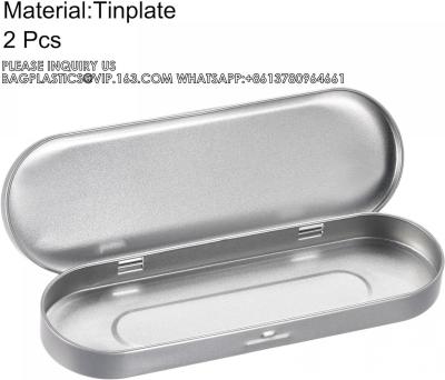 China Metal Stationery Box Pencil Case Empty Hinged Tin Box Silver Pen Holders Tinplate Storage Containers for sale