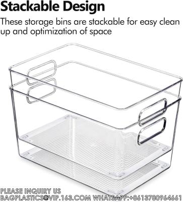 China Clear Pantry Storage Organizer Bins, Storage Containers With Handle For Kitchen,Refrigerator, Freezer, Cabinet for sale
