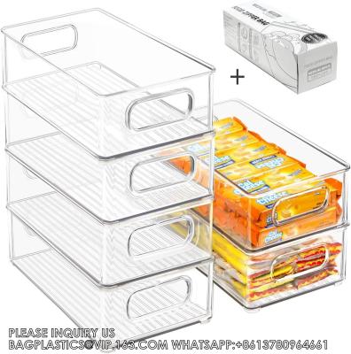China Contenedores de organizadores de refrigeradores apilables, 6 paquetes de contenedores de organizadores de cocina claros con asas en venta