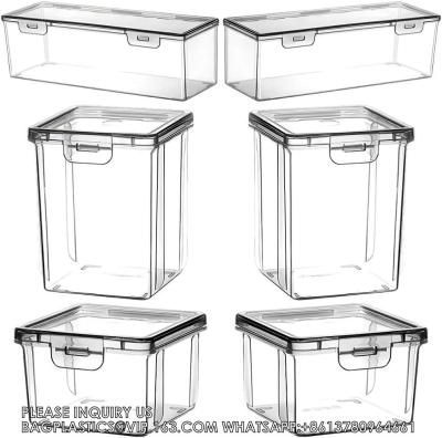 China Cajas de almacenamiento de plástico transparentes Contenedores de almacenamiento apilables con tapas de bisagra contenedores pequeños organizadores vacíos para bocadillos de alimentos en venta