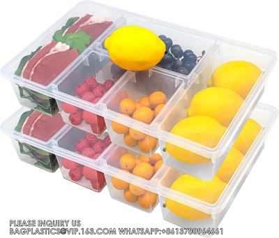 China Veggie Tray With Lid 5 Compartment Food Container With Dividers Large Serving Tray Travel Snack Containers Stackable for sale