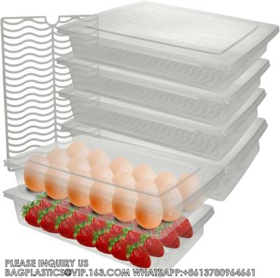 China Fridge Plastic Refrigerator Organizers Stackable Refrigerator Organizer Bins With Removable Drain Plate And Lid for sale