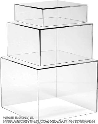 China Acrylic Display Risers Acrylic Boxes Acrylic Display Nesting Cubes 5 Sided With Hollow Bottoms Display Stand Shelf for sale