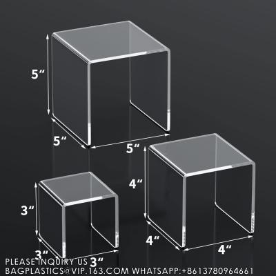China Acrylic Display Boxes Clear Cube Riser Transparent Display Cases For Collectibles 5 Sided Acrylic Cube Organizer for sale