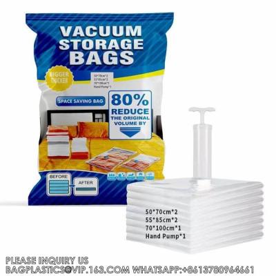 China Big Size Space Saving Compressed Polyester Vacuum Storage Bags Combo 12 Pack Foldable For Clothing With Hand Pump for sale