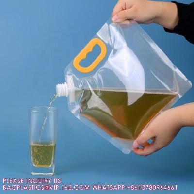 China Sustainable Recyclable Custom 1.5L 2.5L 5L Plastic Liquid Packaging Bag Stand Up Beer Spout Pouch With Handle for sale