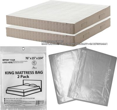 China King Mattress Poly Covers, 76 X 15 X 104 Inch, 2 Pack Heavy Duty Pe Clear Plastic Storage Bag Full Spring for sale