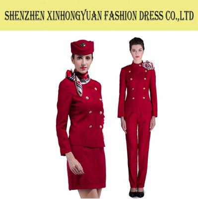 China Red Cabin Crew Airline Stewardess Uniforms Air Hostess Costume Flight Attendant Dress for sale