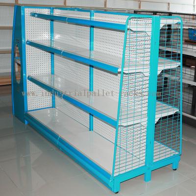 China Gondola Shelving Blue Light Duty Display Rack With Wire Mesh or Steel Board Side for sale