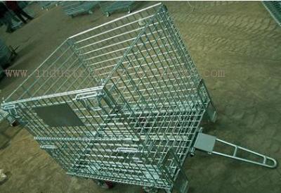 China Cargoes Transport Heavy Duty Foldable Wire Container With Connector / Four Wheels for sale