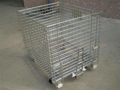 China 50mm * 50mm Wire Mesh Containers 4 Wheels Folding Wire Containers With Pulls for sale