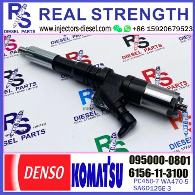 China PC450-7 WA470-5 SA6D125E-3 Engine Injector 6156-11-3100 Common Rail Fuel Injector 095000-0801 for sale