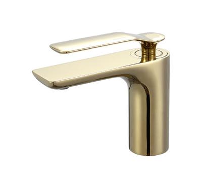 China Golden Brushed Brass Mixer Tap Bathroom Single Lever Cold And Hot Water OEM for sale