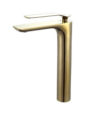 China Brushed Golden Brass Basin Mixer Faucet Single Lever Basin Mixer Bathroom Hot And Cold Water OEM for sale