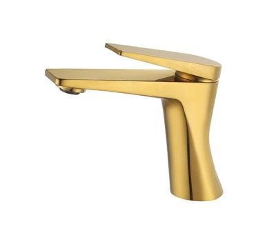 中国 Single Lever Basin Mixer Faucet Bathroom Brushed Gold Brass Hot And Cold Water OEM 販売のため