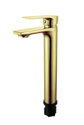 China Tall Basin Mixer Faucet Single Lever Bathroom Golden Brass Hot And Cold Water Dispenser Faucet for sale