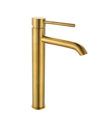 China Bathroom Brushed Golden Hot And Cold Water Tap Single Lever Tall Basin Mixer Modern OEM Te koop