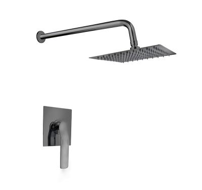 中国 Single lever concealed in-wall bath shower mixer gun metal bathroom brass faucet cold and hot headshower rainshower OEM 販売のため
