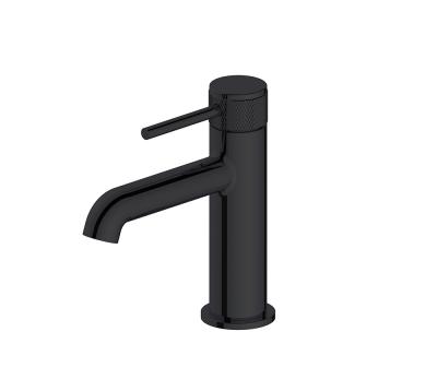 中国 Matt Black Basin Mixer Faucet Annular Knurl Handle Single Lever Bathroom 販売のため