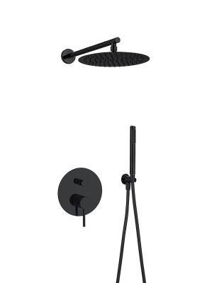 China Classical Matt Black In Wall Shower Faucet Rainshower Concealed In Wall Brass Annular Knurl Handle for sale